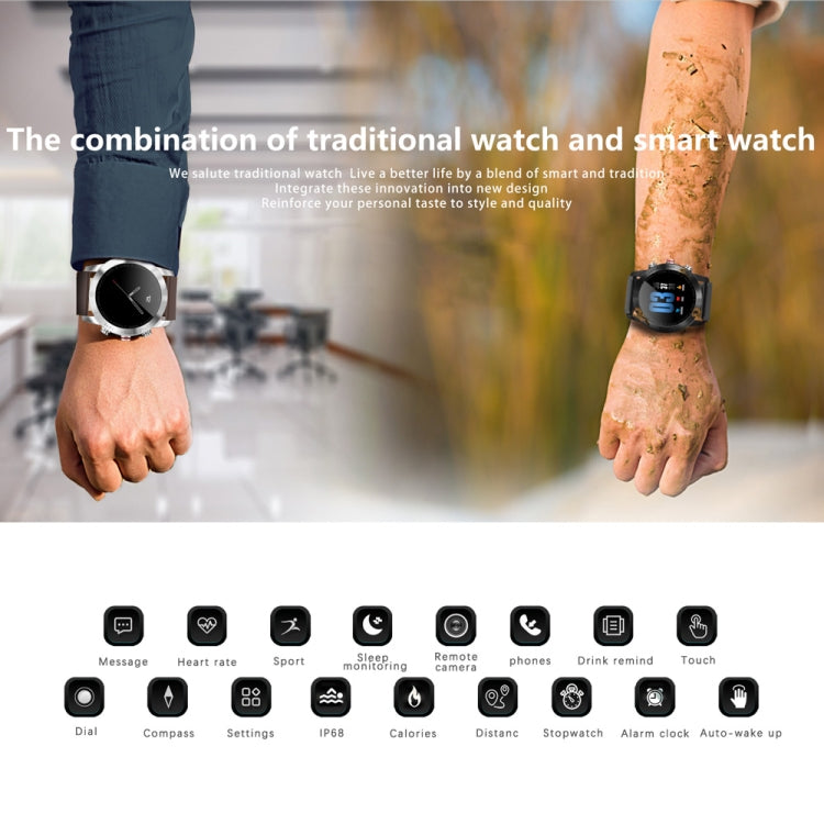 DTNO.1 S10 1.3 inches TFT Color Screen Smart Bracelet IP68 Waterproof, Leather Watchband, Support Call Reminder /Heart Rate Monitoring /Sleep Monitoring /Multi-sport Mode (Black) - Smart Wear by DTNO.1 | Online Shopping UK | buy2fix