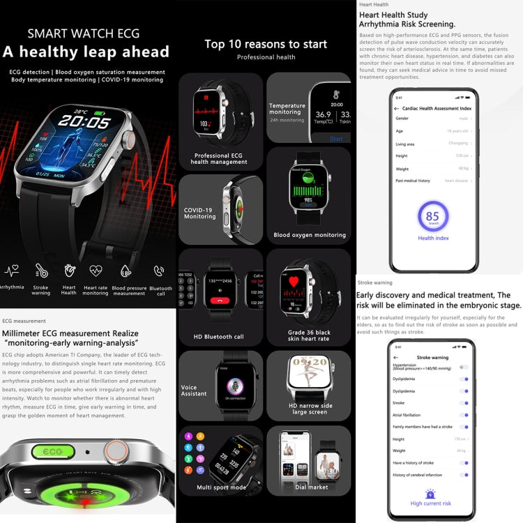 HAMTOD GT22 1.85 inch TFT Screen Health Smart Watch, Support Bluetooth Call / Plateau Blood Oxygen / Skin Health / Body Temperature / Arrhythmia / TI Heart Rate Monitoring (Silver) - Smart Wear by HAMTOD | Online Shopping UK | buy2fix