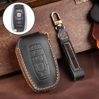 For Lincoln Hallmo Car Cowhide Leather Key Protective Cover Key Case(Black) - In Car by Hallmo | Online Shopping UK | buy2fix