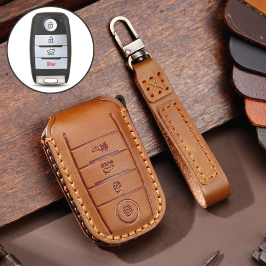 For Kia C133 4-button Hallmo Car Cowhide Leather Key Protective Cover Key Case(Brown) - In Car by Hallmo | Online Shopping UK | buy2fix