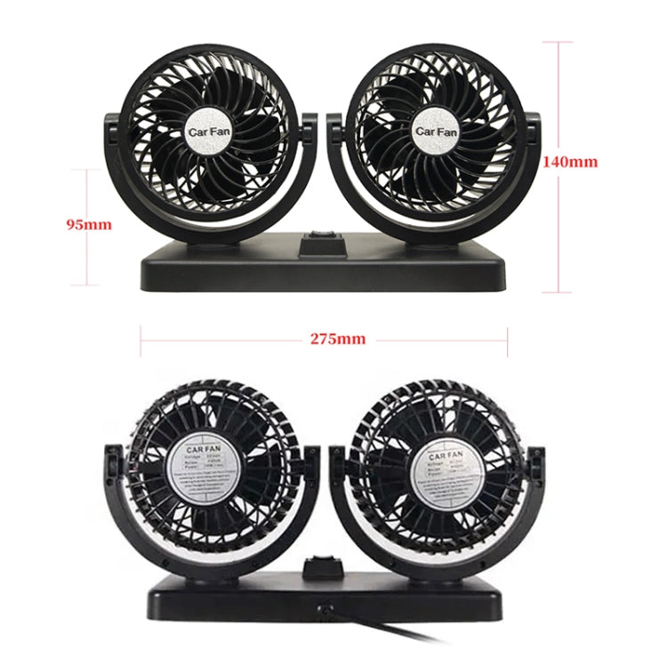 AC-2308 Car 12V / 24V 360 Rotatable USB Double Head Fan -  by buy2fix | Online Shopping UK | buy2fix