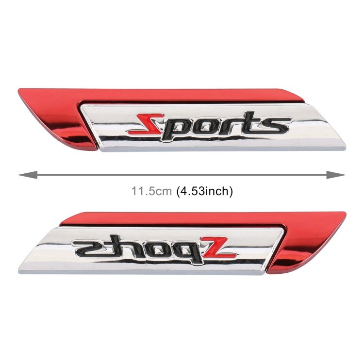 1 Pair Car SPORTS Personalized Aluminum Alloy Decorative Stickers, Size: 11.5 x 2.5 x 0.5cm (Red) - 3D Metal Sticker by buy2fix | Online Shopping UK | buy2fix