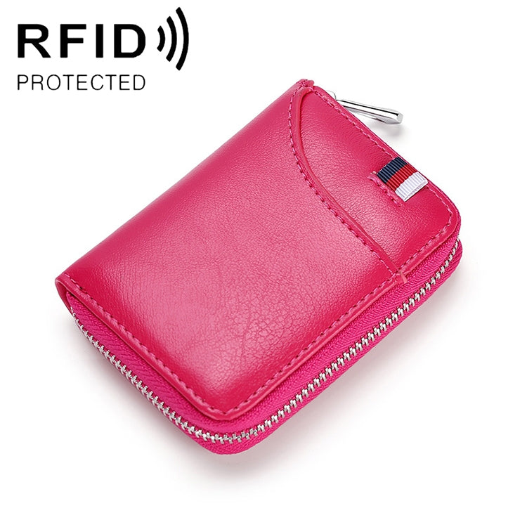 KB155 Antimagnetic RFID Zipper Leather Large-capacity Cards Holder Wallet(Rose Red) - Home & Garden by buy2fix | Online Shopping UK | buy2fix