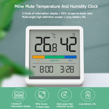 Original Xiaomi Youpin Miiiw Silent Indoor Temperaturer And Humidity Clock with Large 3.34 inch LCD Screen(White) - Indoor Thermometer by Xiaomi | Online Shopping UK | buy2fix