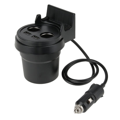5V 1A+2.4A Two USB Ports & Two Car Cigarette Lighter Socket Car Charger with Holder Function - Cigar Socket by buy2fix | Online Shopping UK | buy2fix