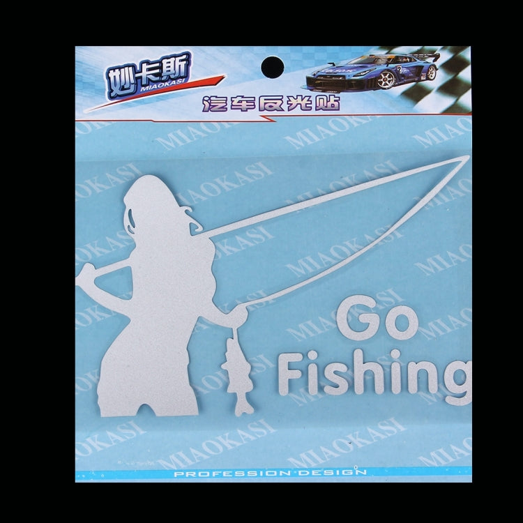 10 PCS Beauty Go Fishing Styling Reflective Car Sticker, Size: 14cm x 8.5cm(Silver) - Decorative Sticker by buy2fix | Online Shopping UK | buy2fix