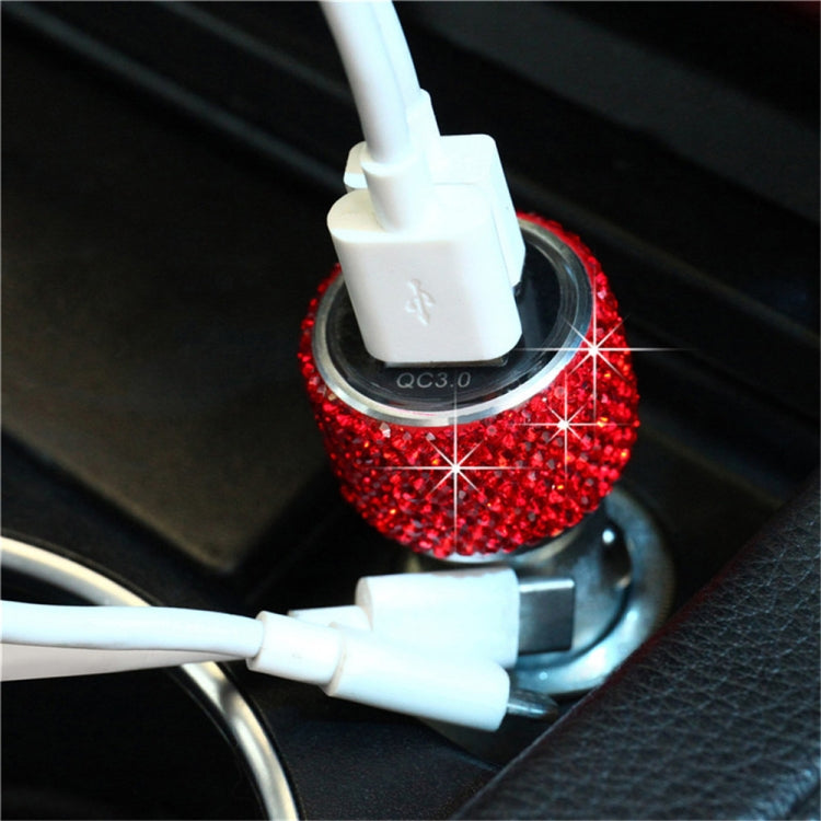 Car Diamond Aluminium Alloy QC3.0 Dual USB Quick Charger(Red) - In Car by buy2fix | Online Shopping UK | buy2fix