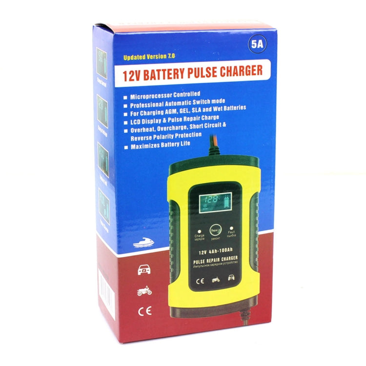 FOXSUR 12V 6A Intelligent Universal Battery Charger for Car Motorcycle, Length: 55cm, US Plug(Yellow) - In Car by FOXSUR | Online Shopping UK | buy2fix