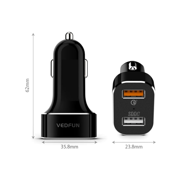 VEDFUN TurboDrive C210 Dual Ports Quick Charge 3.0 + SDDC Technology USB Car Charger for Smartphones and Tablets - Car Charger by VEDFUN | Online Shopping UK | buy2fix