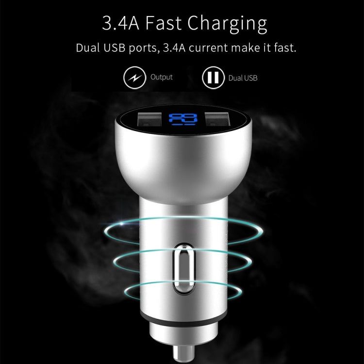 Mcdodo CC-3871 2-Ports USB LED Smart Digital Display Car Charger, For iPhone, iPad, Samsung, HTC, Sony, LG, Huawei, Lenovo, and other Smartphones or Tablet(Silver) - Car Charger by Mcdodo | Online Shopping UK | buy2fix