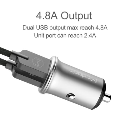 Mcdodo CC-3851 Dual USB Ports Smart Car Charger, For iPhone, iPad, Samsung, HTC, Sony, LG, Huawei, Lenovo, and other Smartphones or Tablet(Silver) - In Car by Mcdodo | Online Shopping UK | buy2fix