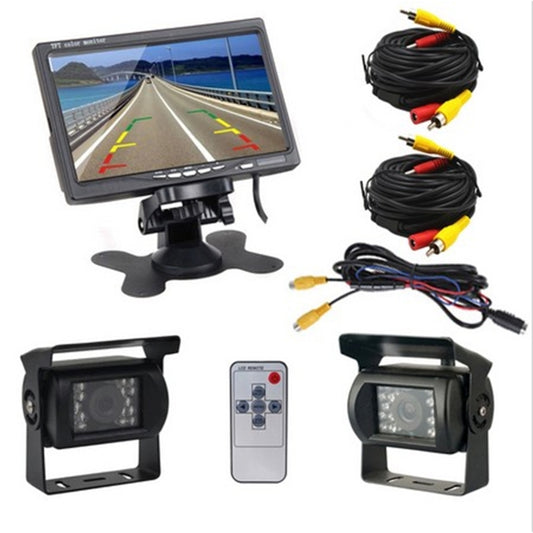 PZ-607-2 Wireless Vehicle Truck Dual Backup Camera and Monitor Infrared Night Vision Rear View Camera with 7 inch HD Monitor - In Car by buy2fix | Online Shopping UK | buy2fix