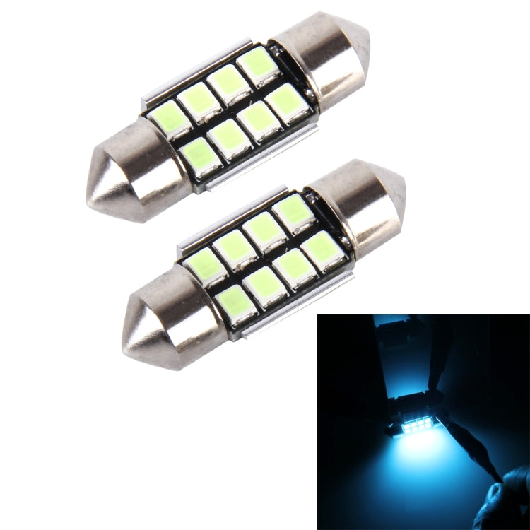 2 PCS DC 12V 2W 31MM 8 SMD-3528 LEDs Bicuspid Port Decoding Car Dome Lamp LED Reading Light(Ice Blue Light) - Dome Lights by buy2fix | Online Shopping UK | buy2fix