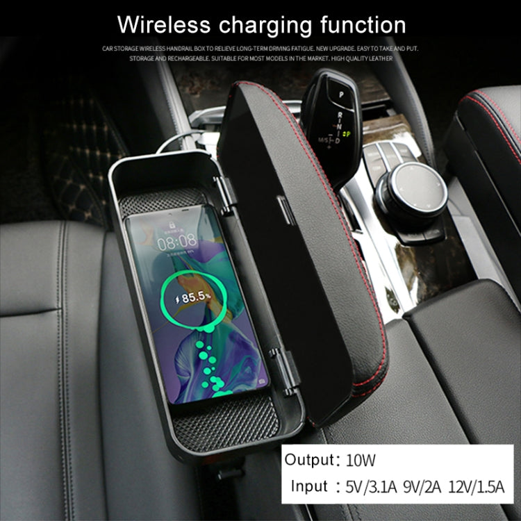 Universal Car Wireless Qi Standard Charger PU Leather Wrapped Armrest Box Cushion Car Armrest Box Mat with Storage Box (Black Red) - Stowing Tidying by buy2fix | Online Shopping UK | buy2fix