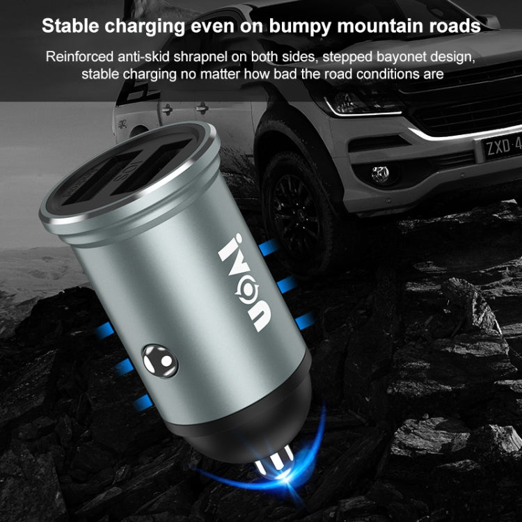 IVON CC37 15W 3.1A Dual USB Mini Car Charger + 1m USB to USB-C / Type-C Fast Charge Data Cable Set - Car Charger by IVON | Online Shopping UK | buy2fix