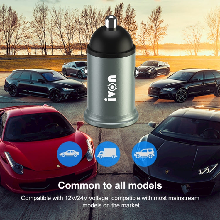 IVON CC37 15W 3.1A Dual USB Mini Car Charger + 1m USB to USB-C / Type-C Fast Charge Data Cable Set - Car Charger by IVON | Online Shopping UK | buy2fix