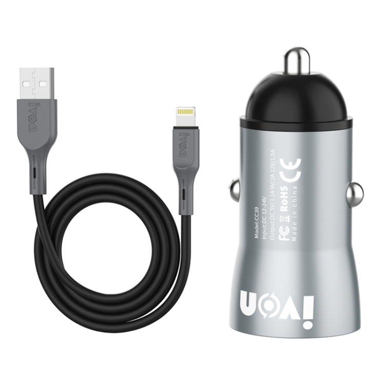 IVON CC39 18W 3.1A QC 3.0 USB Car Charger + 1m USB to 8 Pin Fast Charge Data Cable Set - In Car by IVON | Online Shopping UK | buy2fix