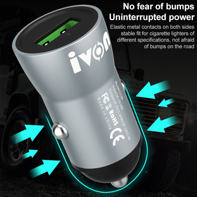 IVON CC39 18W 3.1A QC 3.0 USB Car Charger + 1m USB to 8 Pin Fast Charge Data Cable Set - In Car by IVON | Online Shopping UK | buy2fix