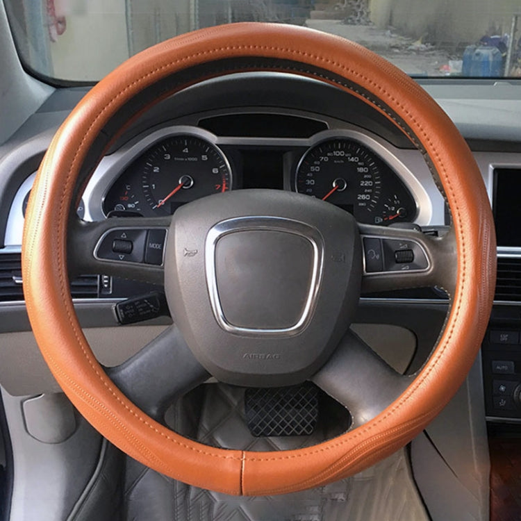 Universal Car Genuine Leather Pinhole Steering Wheel Cover, Diameter: 38cm(Brown) - Steering Wheel Accessories by buy2fix | Online Shopping UK | buy2fix