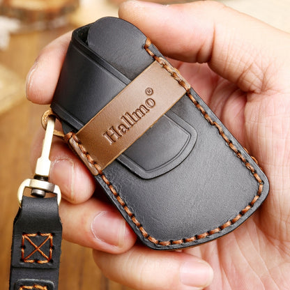 Hallmo Car Cowhide Leather Key Protective Cover Key Case for Volkswagen Golf 8(Brown) - Car Key Cases by Hallmo | Online Shopping UK | buy2fix