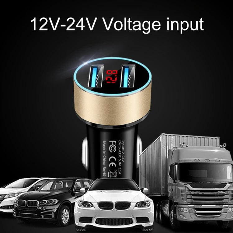 JMG-C016A 5 PCS 5V 3.1A Car Dual USB Charger with LED Display(Gold) - Car Charger by buy2fix | Online Shopping UK | buy2fix