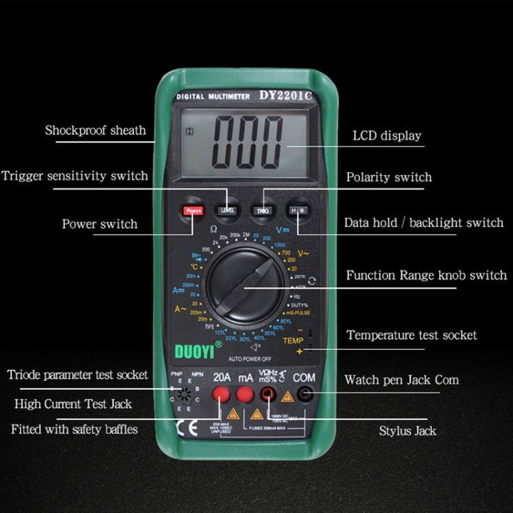 DUOYI DY2201C Car High-precision Digital Multi-function Maintenance Automatic Universal Meter - In Car by buy2fix | Online Shopping UK | buy2fix