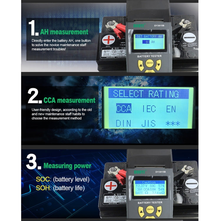 DUOYI DY3015B Car Multi-language 12V Battery Tester - In Car by buy2fix | Online Shopping UK | buy2fix