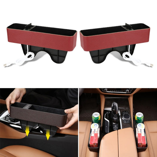 1 Pair Car Multi-functional Seat Crevice USB Storage Box(Wine Red) - In Car by buy2fix | Online Shopping UK | buy2fix