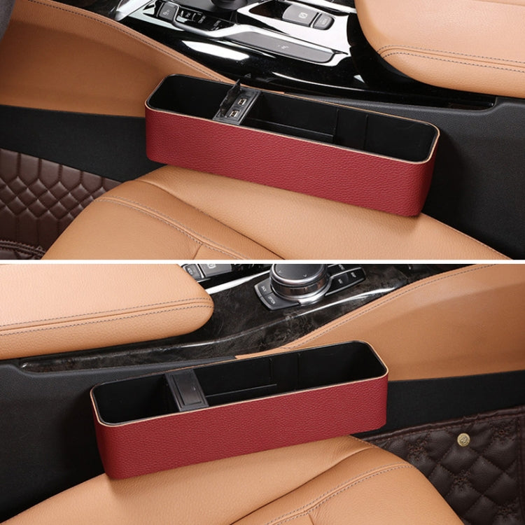 1 Pair Car Multi-functional Seat Crevice USB Storage Box(Wine Red) - In Car by buy2fix | Online Shopping UK | buy2fix