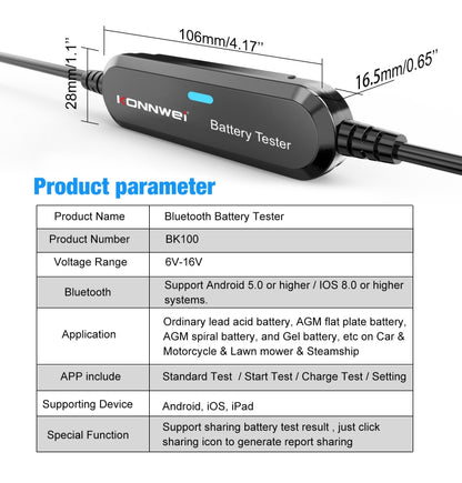 KONNWEI BK100 X431 BST360 Car Bluetooth Battery Tester (Black) - In Car by KONNWEI | Online Shopping UK | buy2fix