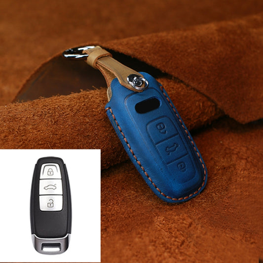 For Audi Series Car Cowhide Leather Key Protective Cover Key Case, C Version 2018 and Above (Blue) -  by buy2fix | Online Shopping UK | buy2fix