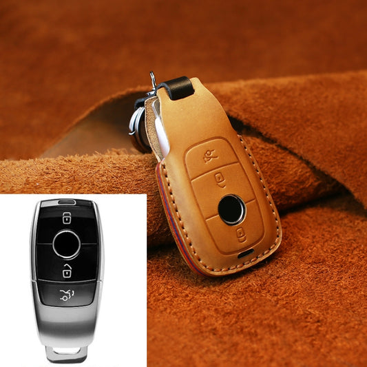 For Mercedes-Benz Colorful Edge Style Car Cowhide Leather Key Protective Cover Key Case (Brown) - Car Key Cases by buy2fix | Online Shopping UK | buy2fix