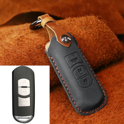 For Mazda Old Style Car Cowhide Leather Key Protective Cover Key Case, Three Keys Version (Black) - In Car by buy2fix | Online Shopping UK | buy2fix