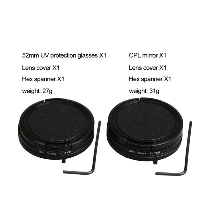 For GoPro HERO5 Proffesional 52mm Lens Filter(CPL Filter + Lens Protective Cap + Hex Spanner) & (UV Filter + Lens Protective Cap + Hex Spanner) - DJI & GoPro Accessories by buy2fix | Online Shopping UK | buy2fix