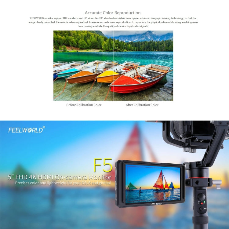 FEELWORLD F6S Full HD 1920x1080 5.0 inch IPS Screen DSLR Camera Field Monitor with Tilt Arm, Support 4K HDTV Input / Output - Camera Accessories by FEELWORLD | Online Shopping UK | buy2fix