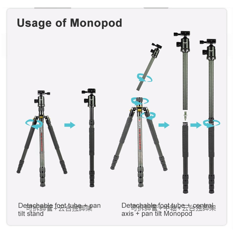 TRIOPO 853 Adjustable Portable Carbon Fiber Tripod with D2-A Ball Head for SLR Camera - Tripods by TRIOPO | Online Shopping UK | buy2fix