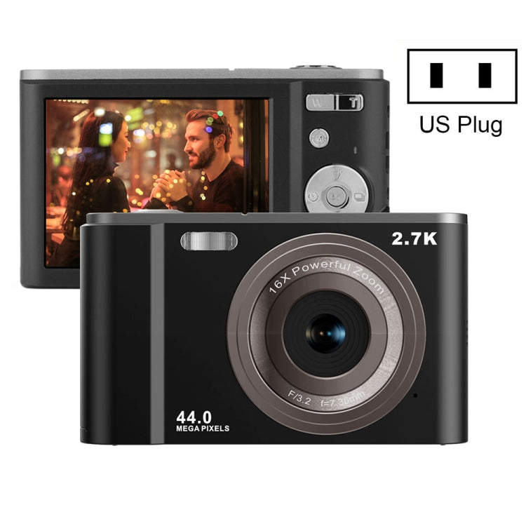 DC302 2.88 inch 44MP 16X Zoom 2.7K Full HD Digital Camera Children Card Camera, US Plug(Black) - Consumer Electronics by buy2fix | Online Shopping UK | buy2fix