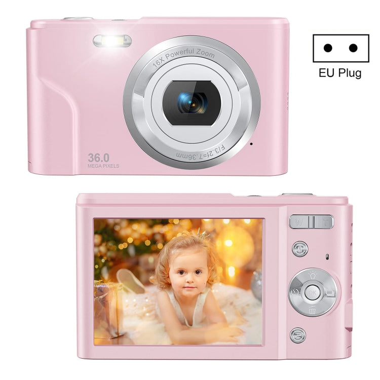 DC311 2.4 inch 36MP 16X Zoom 2.7K Full HD Digital Camera Children Card Camera, EU Plug(Pink) - Consumer Electronics by buy2fix | Online Shopping UK | buy2fix