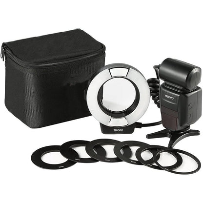 TRIOPO TR-15EX Macro Ring TTL Flash Light with 6 Different Size Adapter Rings For Canon E-TTL(Black) - Ring Light Flashes by TRIOPO | Online Shopping UK | buy2fix