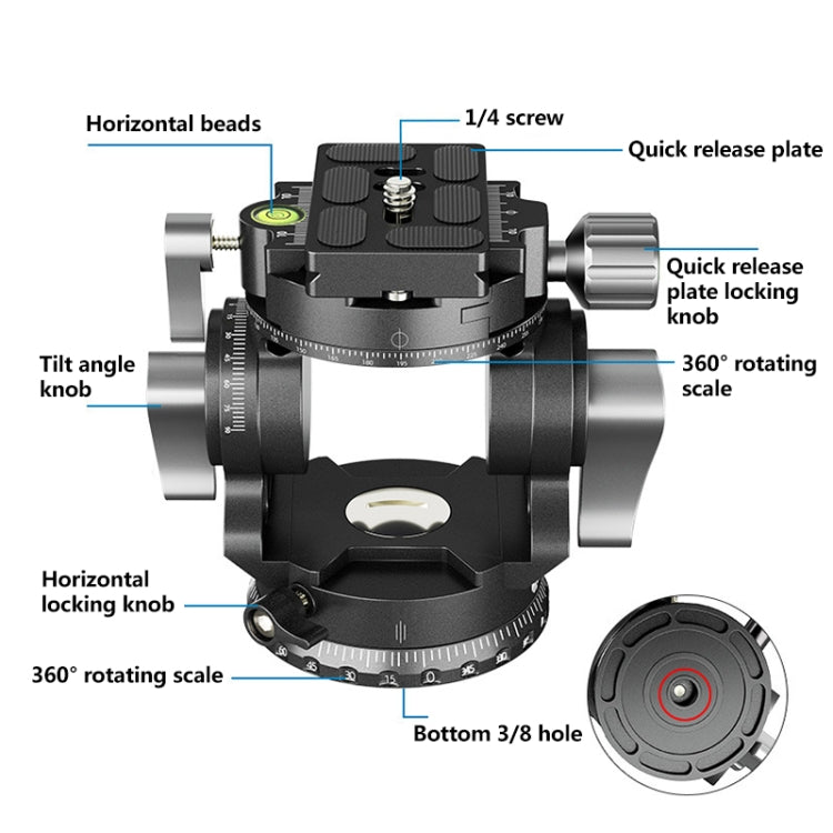 BEXIN DT-02S/S 2D 360 Degree Panorama Heavy Duty Tripod Action Fluid Drag Head with Quick Release Plate - Camera Accessories by BEXIN | Online Shopping UK | buy2fix