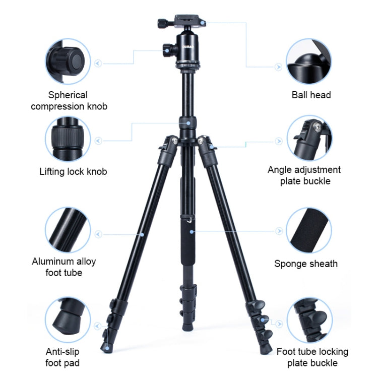 TRIOPO Oubao A-308S Adjustable Portable  Aluminum Alloy Tripod with Ball Head for SLR Camera - Tripods by TRIOPO | Online Shopping UK | buy2fix