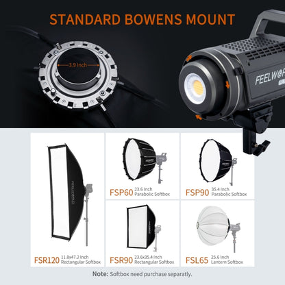 FEELWORLD FL125B 125W Bi-color Point Source Video Light, Bluetooth APP Control(US Plug) - Shoe Mount Flashes by FEELWORLD | Online Shopping UK | buy2fix