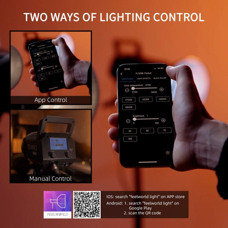 FEELWORLD FL125B 125W Bi-color Point Source Video Light, Bluetooth APP Control(US Plug) - Shoe Mount Flashes by FEELWORLD | Online Shopping UK | buy2fix