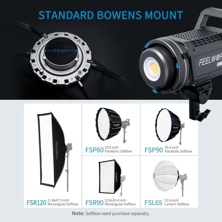 FEELWORLD FL125D 125W Daylight Point Source Video Light, Bluetooth APP Control(US Plug) - Shoe Mount Flashes by FEELWORLD | Online Shopping UK | buy2fix