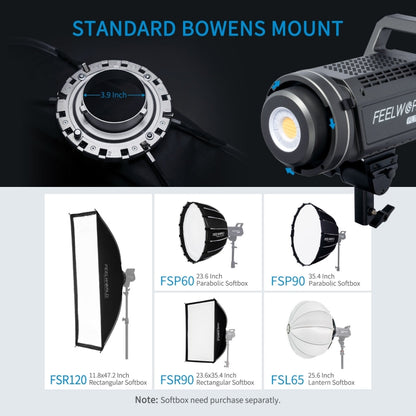 FEELWORLD FL225D 225W Daylight Point Source Video Light, Bluetooth APP Control (EU Plug) - Shoe Mount Flashes by FEELWORLD | Online Shopping UK | buy2fix