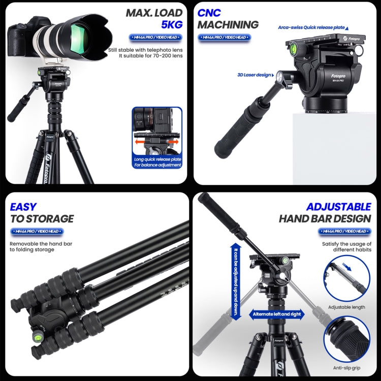 Fotopro MH-6A Pro Aluminum Alloy Heavy Duty Video Camera Tripod Action Fluid Drag Head with Sliding Plate (Black) - Tripod Heads by Fotopro | Online Shopping UK | buy2fix