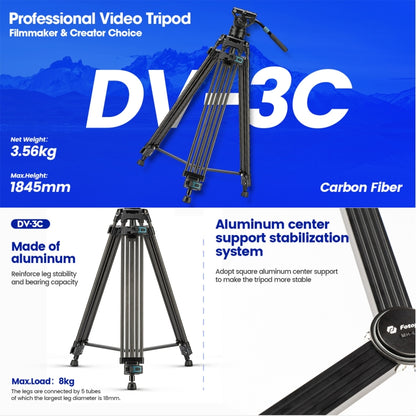 Fotopro DV-3C Heavy Duty Fluid Head Carbon Fiber Video Tripod (Black) - Tripods by Fotopro | Online Shopping UK | buy2fix