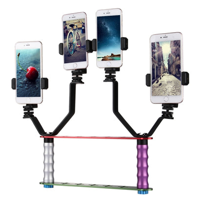 Smartphone Live Broadcast Bracket Dual Hand-held Selfie Mount Kits with 2x V-Bracket + 3x Phone Clips, For iPhone, Galaxy, Huawei, Xiaomi, HTC, Sony, Google and other Smartphones - Consumer Electronics by buy2fix | Online Shopping UK | buy2fix