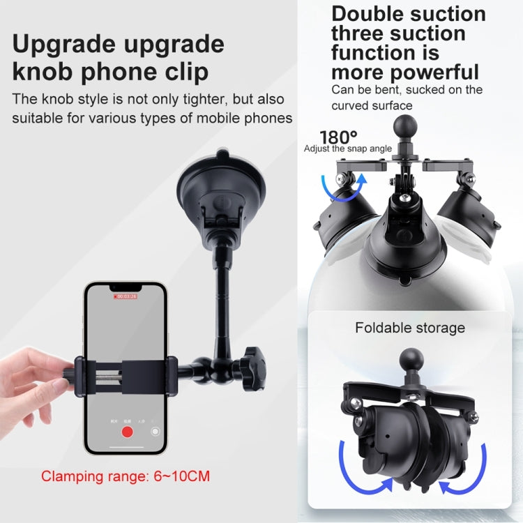 Tri-leg Suction Cup Articulating Friction Magic Arm Phone Clamp Mount (Black) - DJI & GoPro Accessories by buy2fix | Online Shopping UK | buy2fix