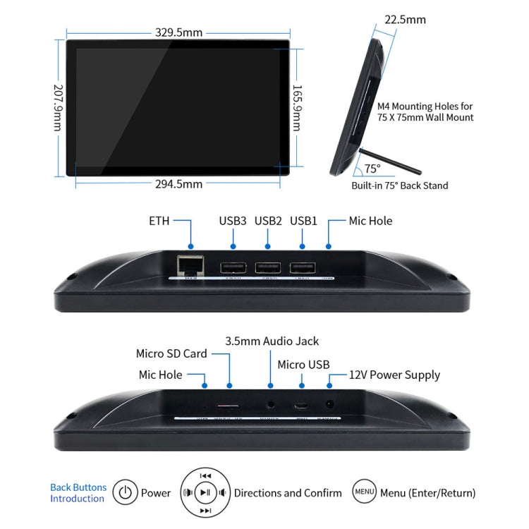 Waveshare 13.3 inch Magic Mirror, Voice Assistant, Touch Control(UK Plug) - Modules Expansions Accessories by WAVESHARE | Online Shopping UK | buy2fix